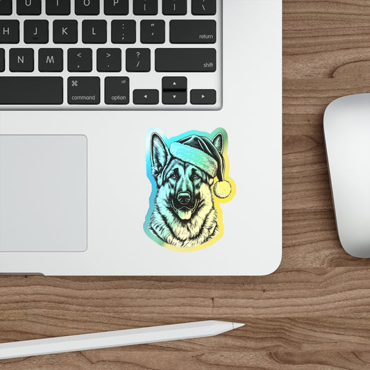 Santa Paws German Shepherd Holographic Sticker