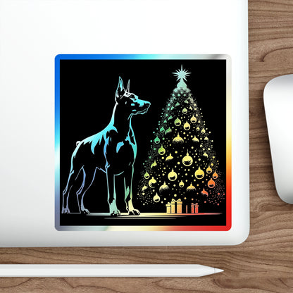 Doberman Christmas Tree Holographic Sticker