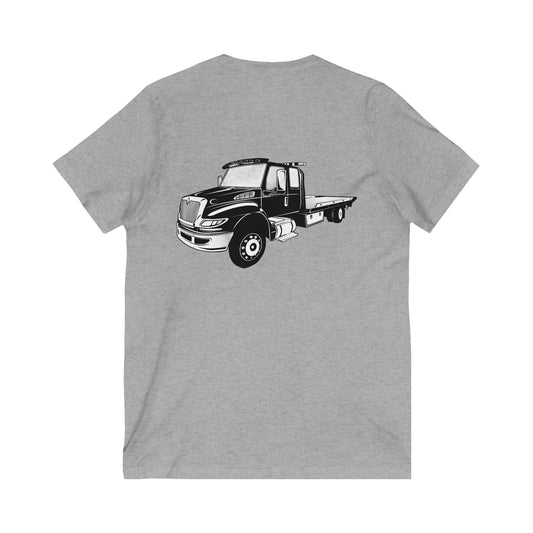 Flatbed Tow Truck Unisex Short Sleeve V-Neck Tee