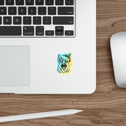 Santa Paws German Shepherd Holographic Sticker