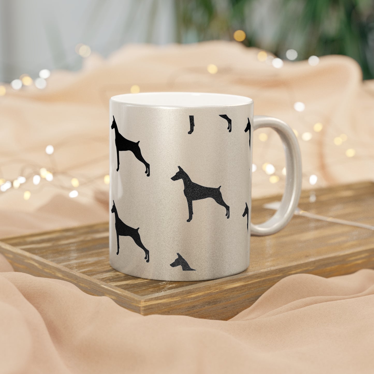 Doberman Silhouette Metallic Coffee Mug