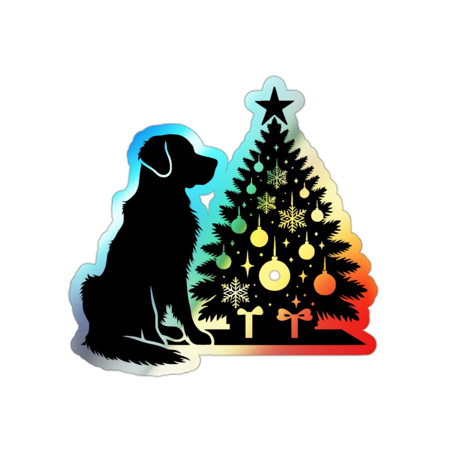 Golden Christmas Tree Holographic Sticker