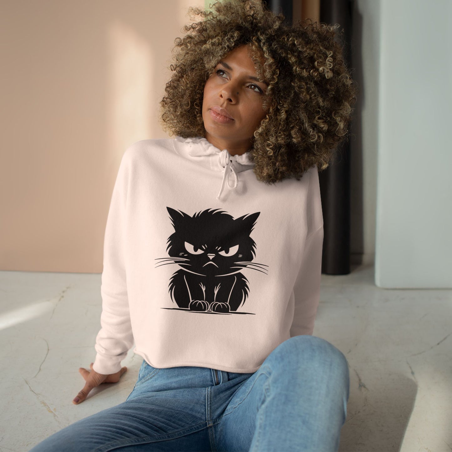 Angry Cat Women's Crop Hoodie