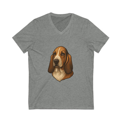 Basset Hound Head Unisex Short Sleeve V-Neck Tee