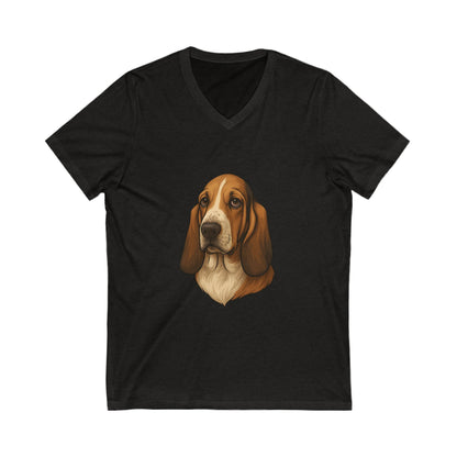 Basset Hound Head Unisex Short Sleeve V-Neck Tee