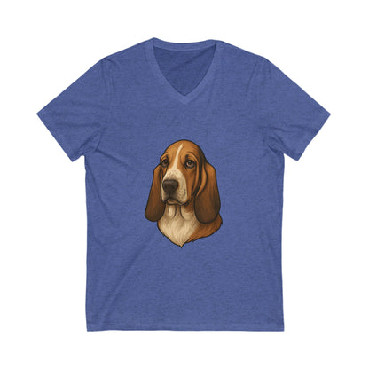 Basset Hound Head Unisex Short Sleeve V-Neck Tee