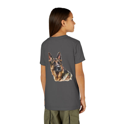 German Shepherd Head Youth Unisex Short Sleeve Crewneck Tee