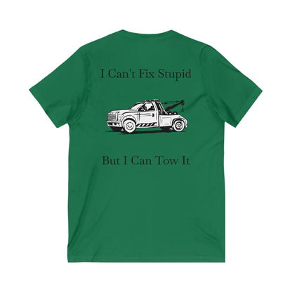 I Can't Fix Stupid Wheel Lift Tow Truck Unisex Short Sleeve V-Neck Tee