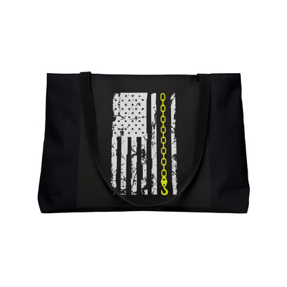 Thin Yellow Line Weekender Tote Bag