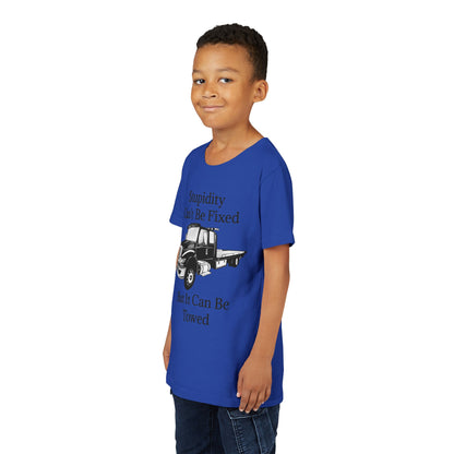 Stupidity Flatbed Tow Truck Youth Unisex Short Sleeve Crewneck Tee