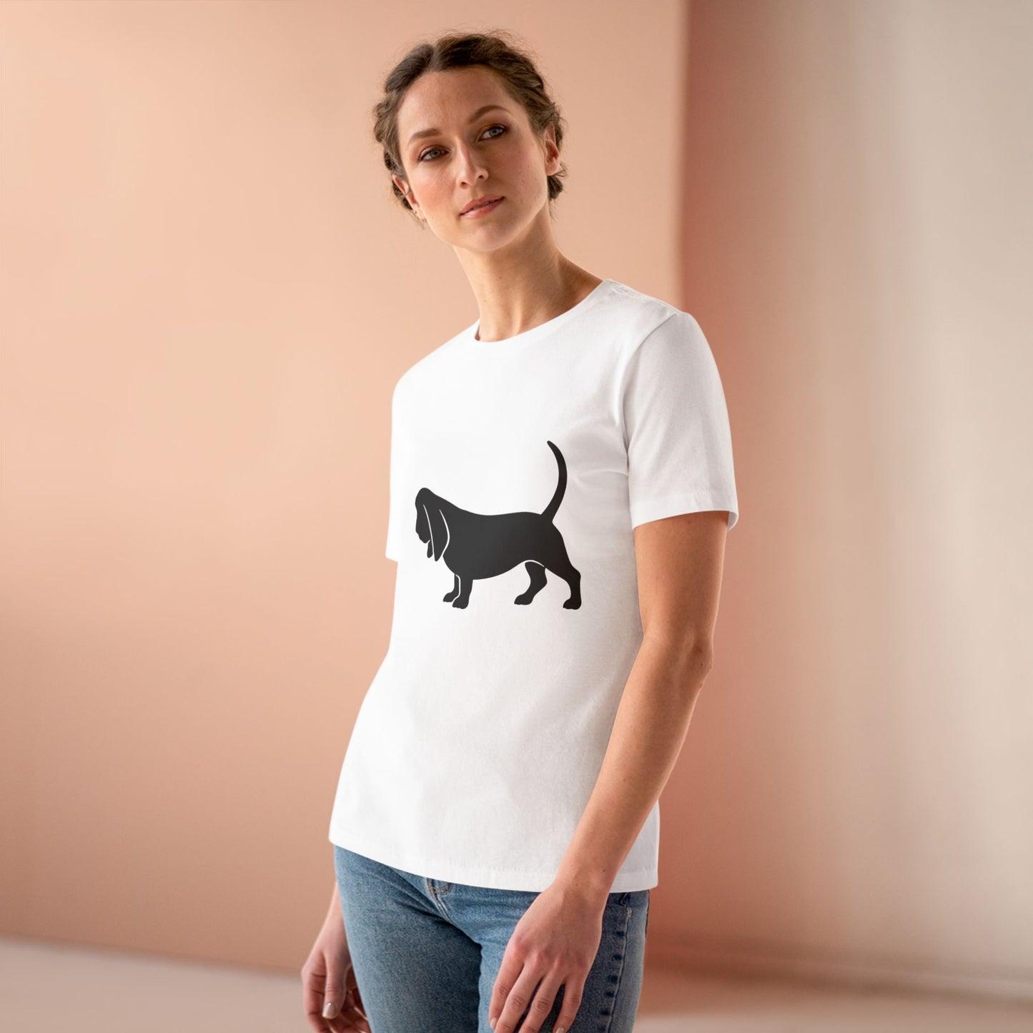 Basset Hound Silhouette Women's Short Sleeve Crewneck Tee