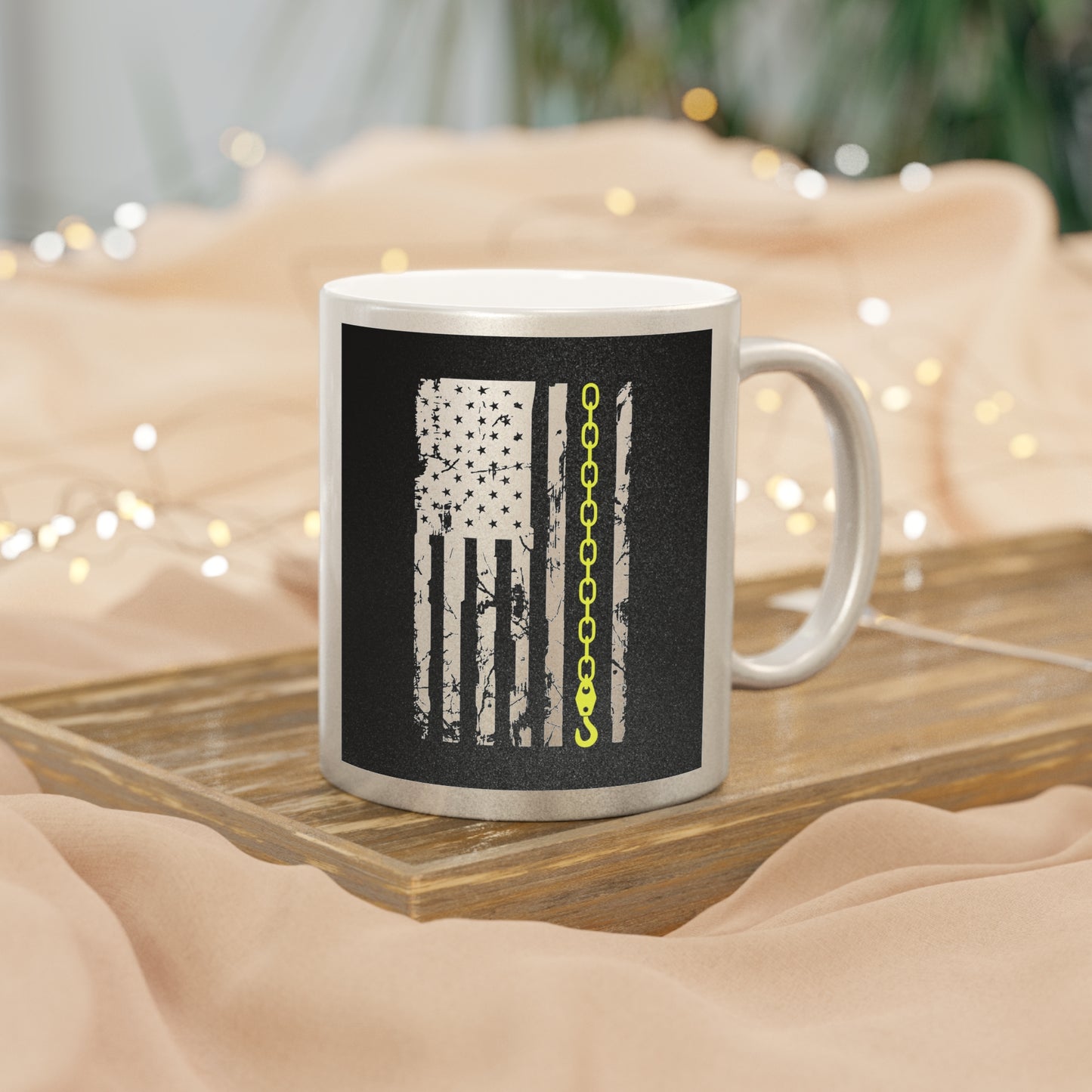 Thin Yellow Line Metallic Coffee Mug
