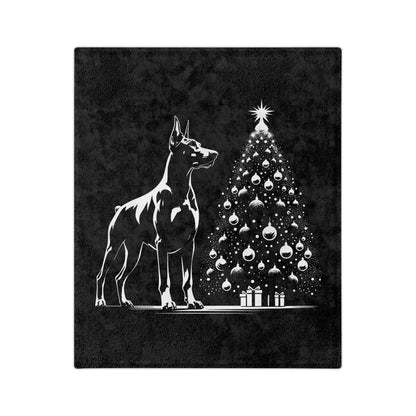 Doberman Christmas Tree Velveteen Microfiber Blanket