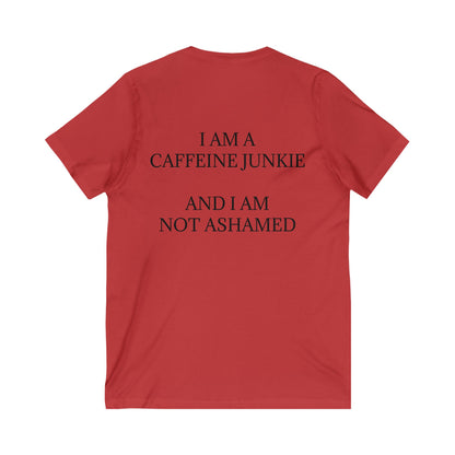Caffeine Junkie Unisex Short Sleeve V-Neck Tee
