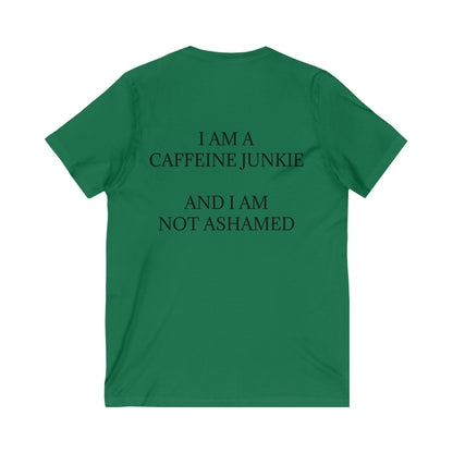 Caffeine Junkie Unisex Short Sleeve V-Neck Tee