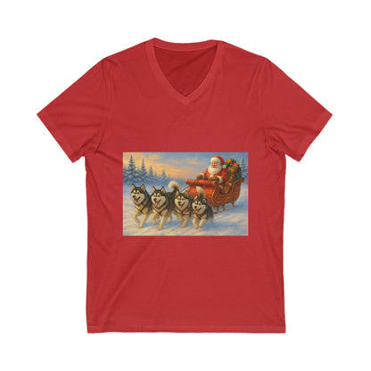 Dashing Through The Snow Unisex Short Sleeve V-Neck Tee