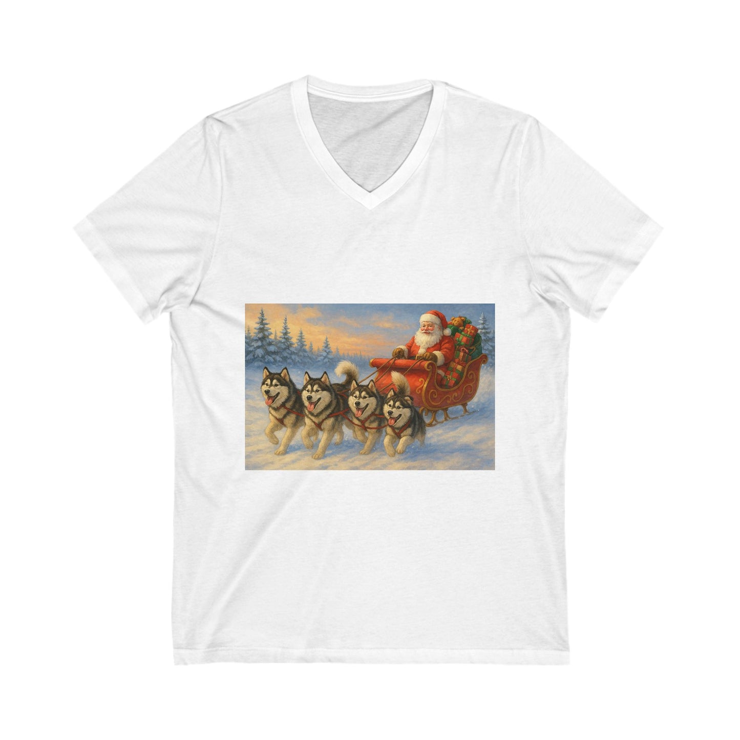 Dashing Through The Snow Unisex Short Sleeve V-Neck Tee