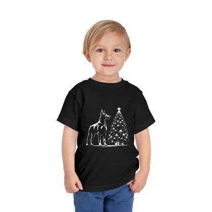 Doberman Christmas Tree Toddler Unisex Short Sleeve Crewneck Tee