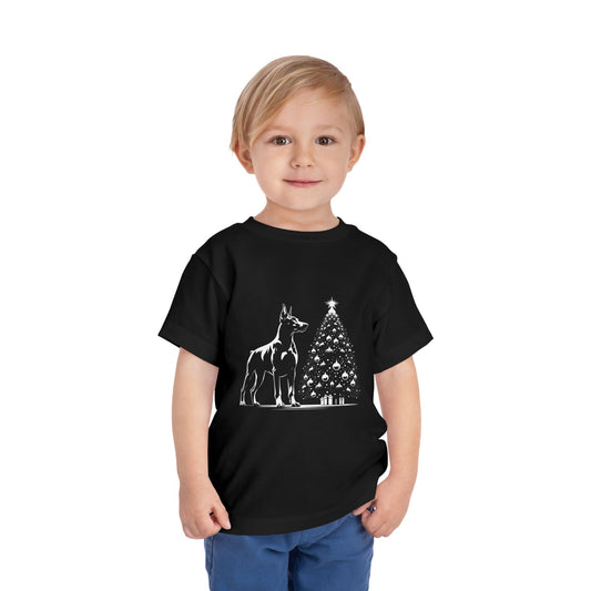 Doberman Christmas Tree Toddler Unisex Short Sleeve Crewneck Tee