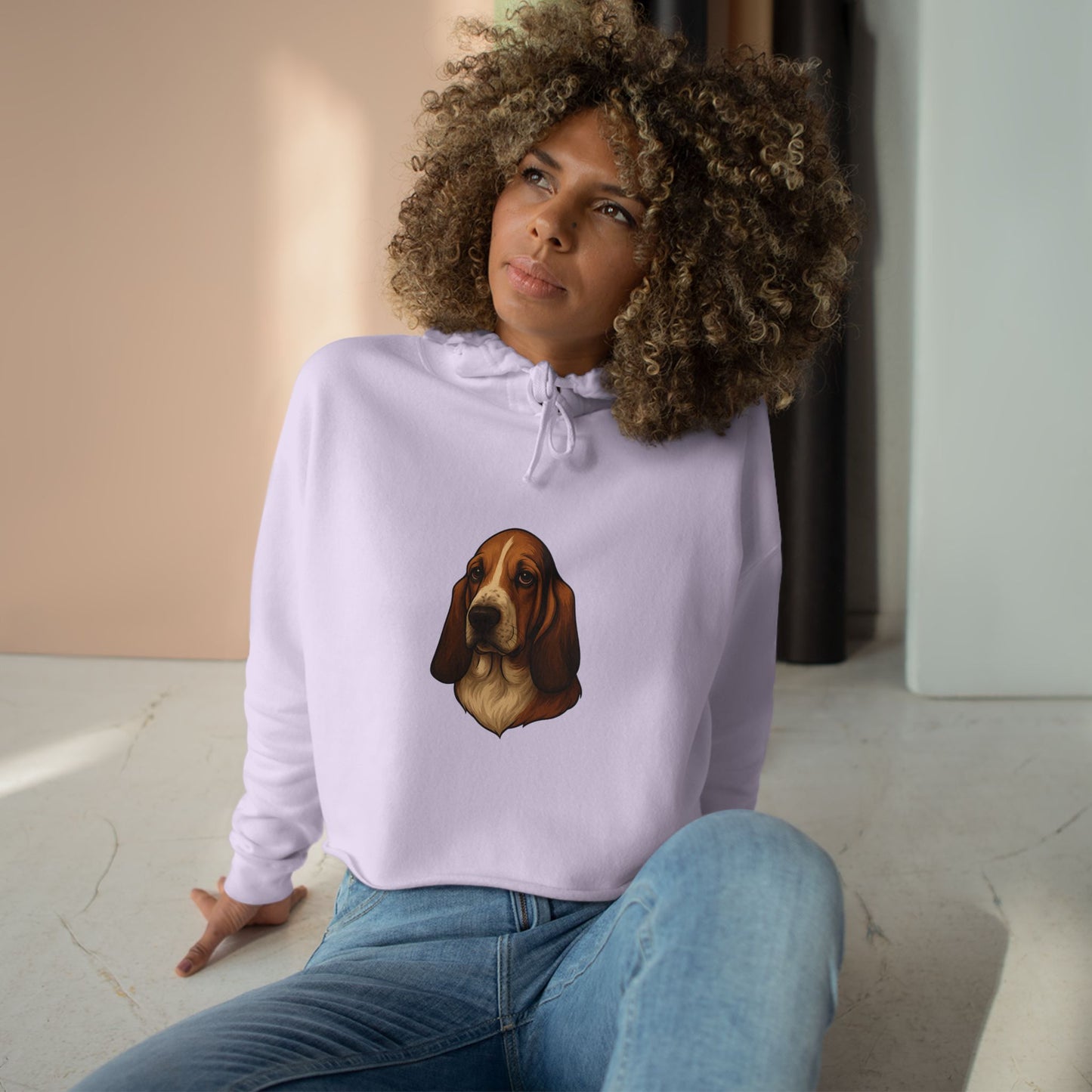 Basset Hound Head Women's Crop Hoodie