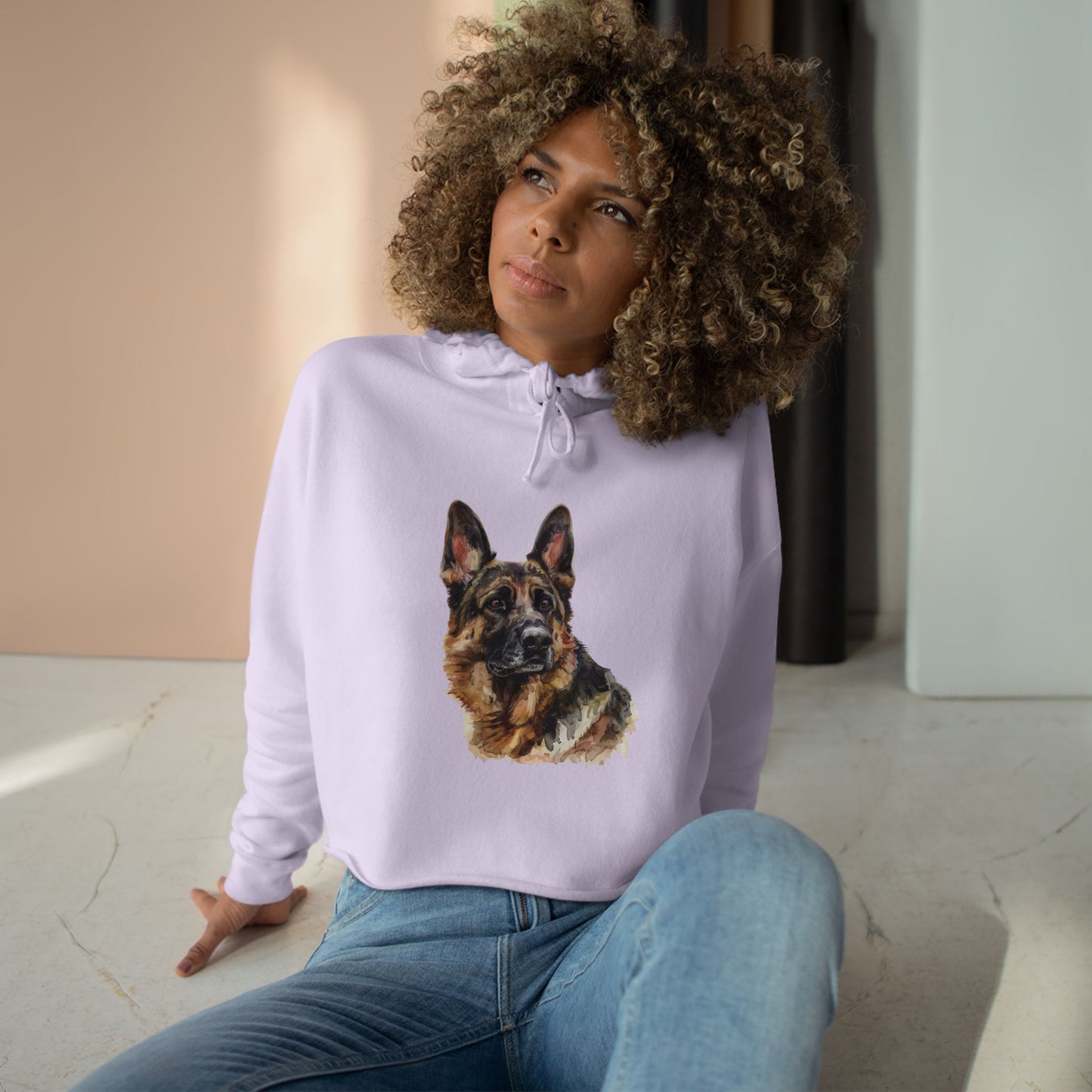 German Shepherd Head Women's Crop Hoodie