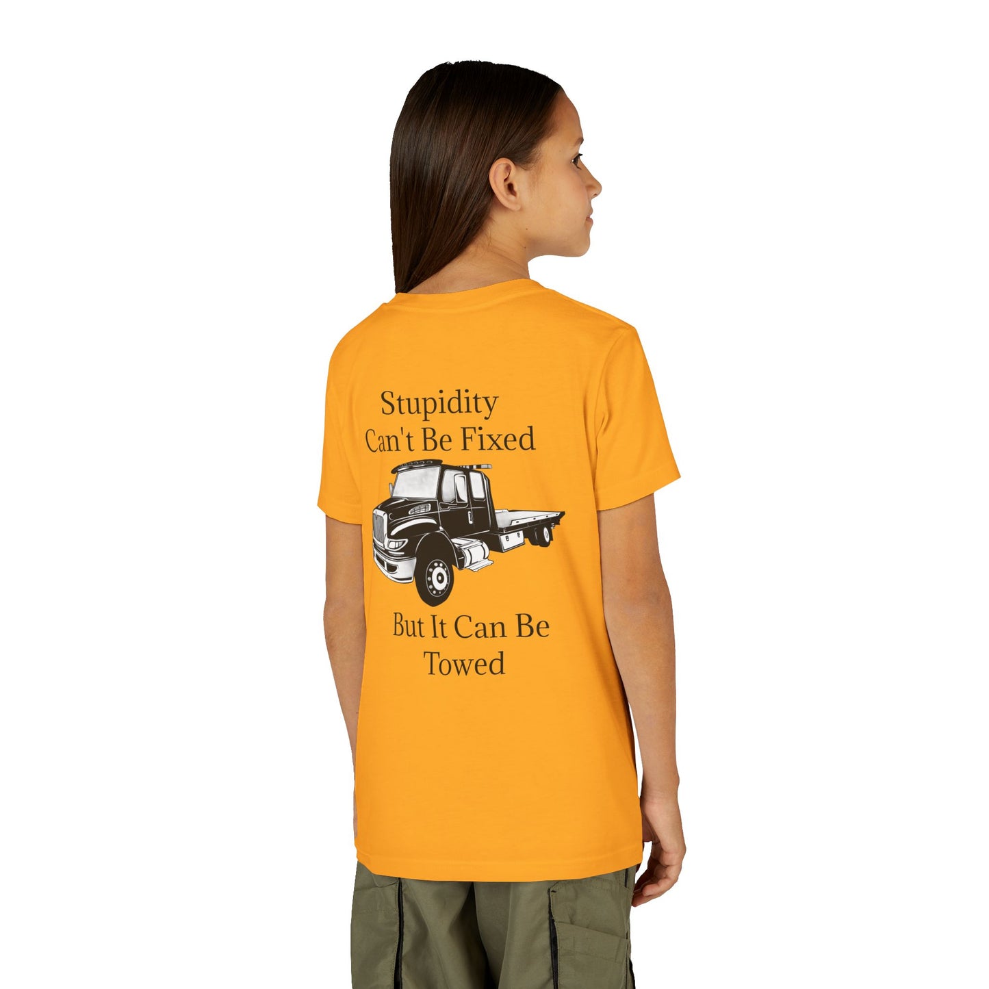 Stupidity Flatbed Tow Truck Youth Unisex Short Sleeve Crewneck Tee