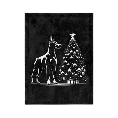 Doberman Christmas Tree Velveteen Microfiber Blanket