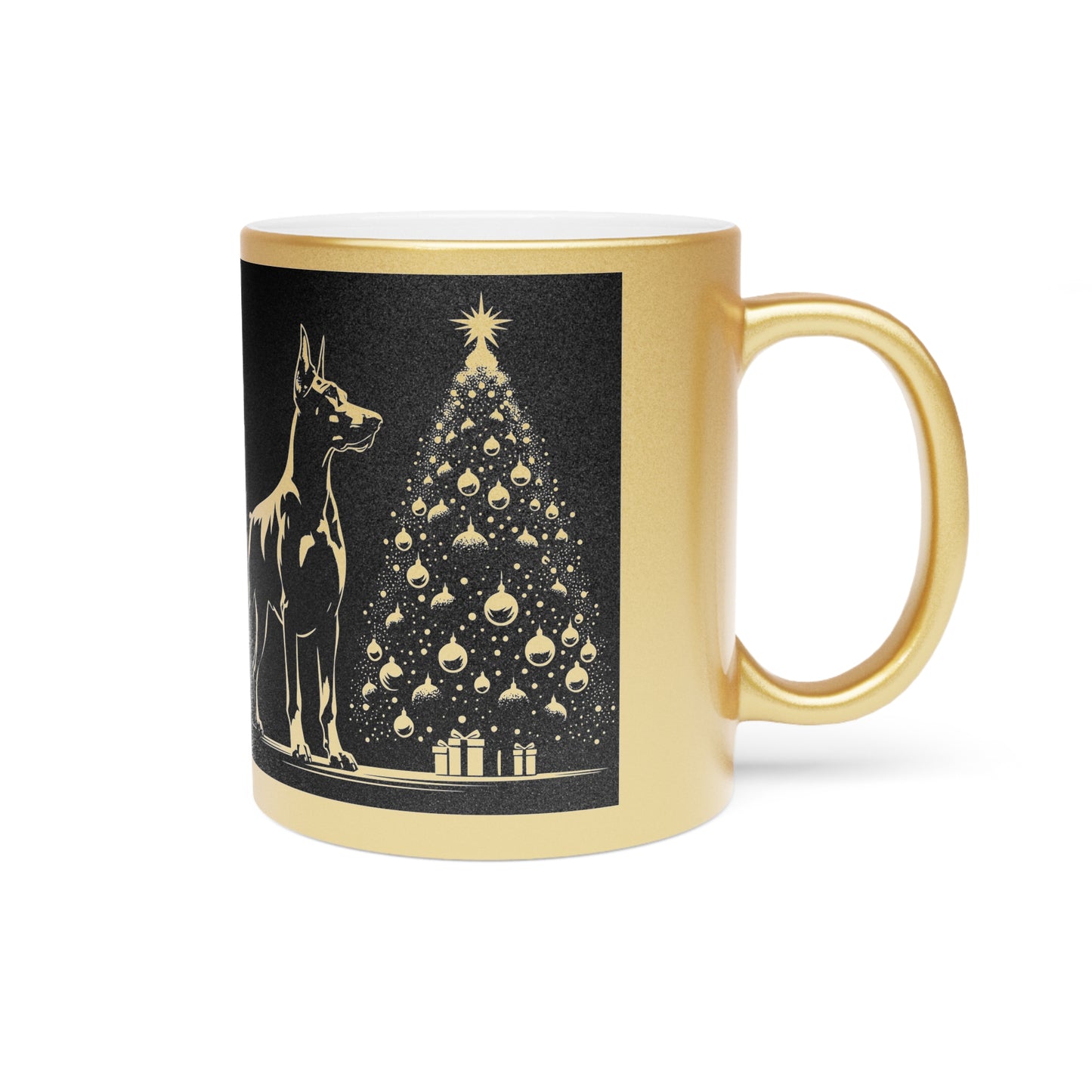 Doberman Christmas Tree Metallic Coffee Mug