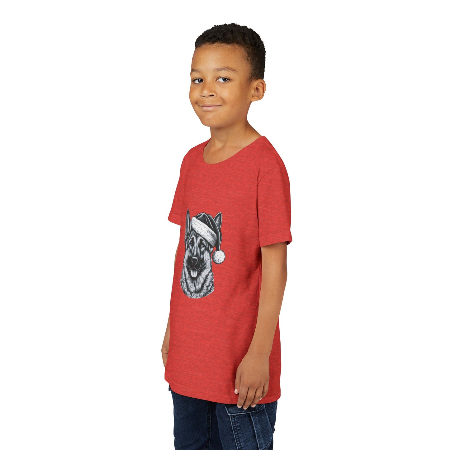 Santa Paws German Shepherd Youth Unisex Short Sleeve Crewneck Tee