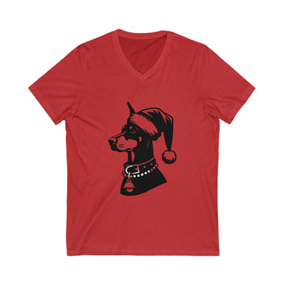 Santa Paws Doberman Unisex Short Sleeve V-Neck Tee