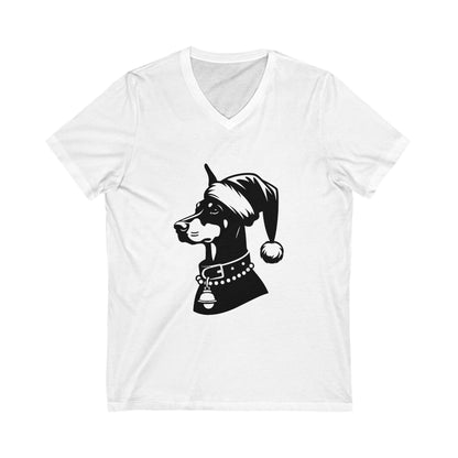 Santa Paws Doberman Unisex Short Sleeve V-Neck Tee