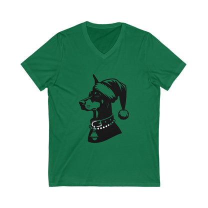 Santa Paws Doberman Unisex Short Sleeve V-Neck Tee