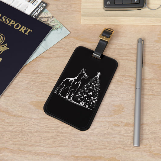 Doberman Christmas Tree Leather Strap Luggage Tag