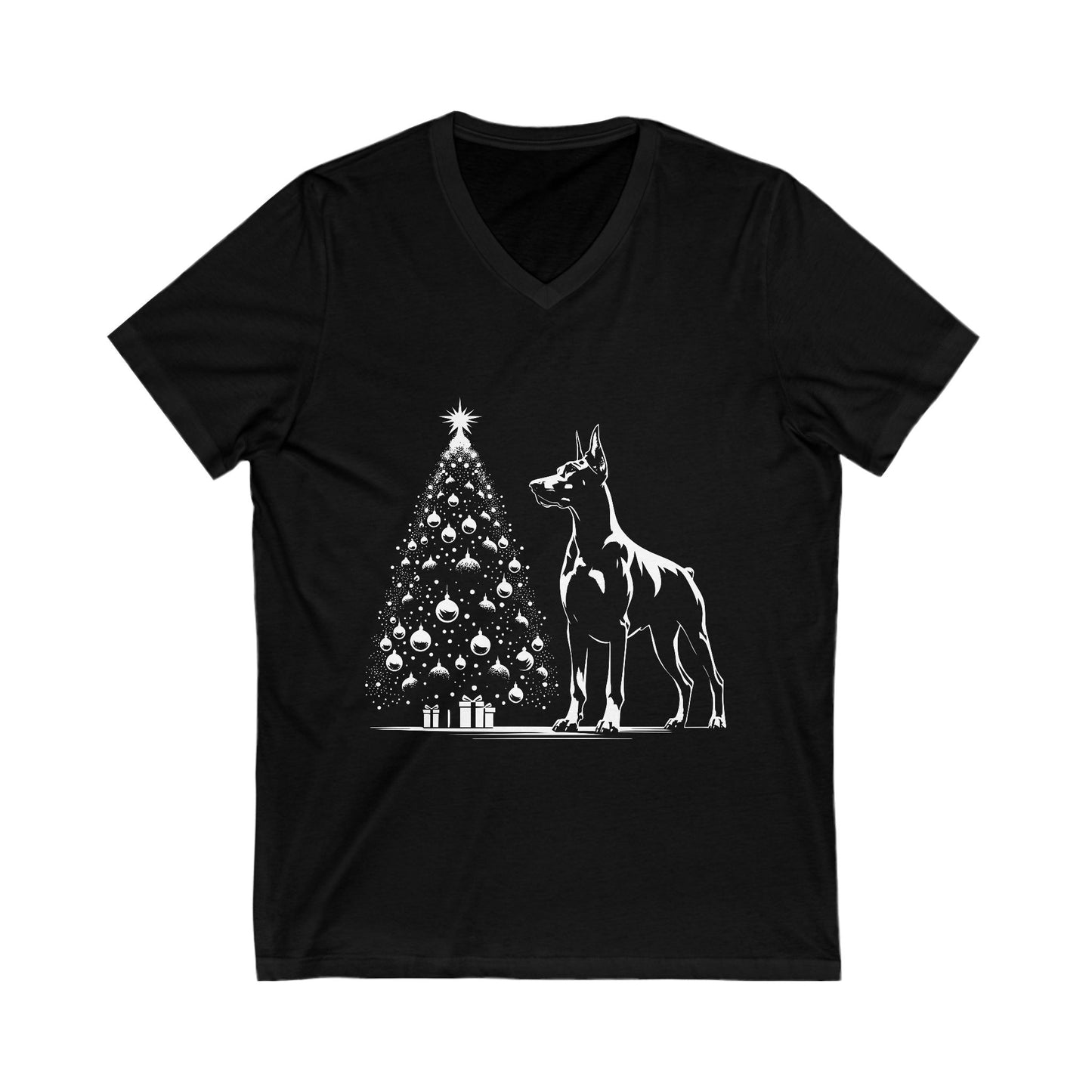 Doberman Christmas Tree Unisex Short Sleeve V-Neck Tee