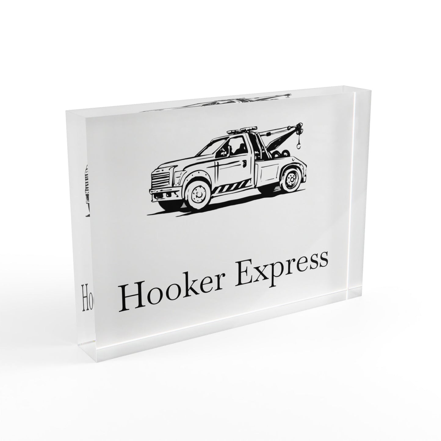 H**ker Express Wheel Lift Tow Truck Acrylic Photo Block