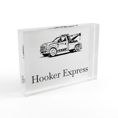 H**ker Express Wheel Lift Tow Truck Acrylic Photo Block