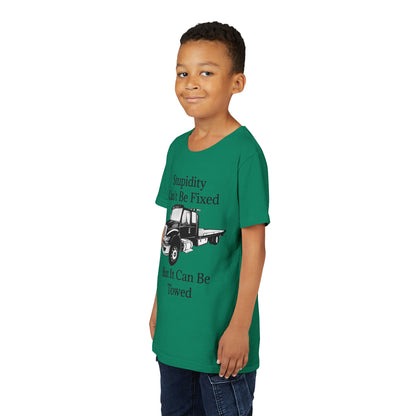 Stupidity Flatbed Tow Truck Youth Unisex Short Sleeve Crewneck Tee