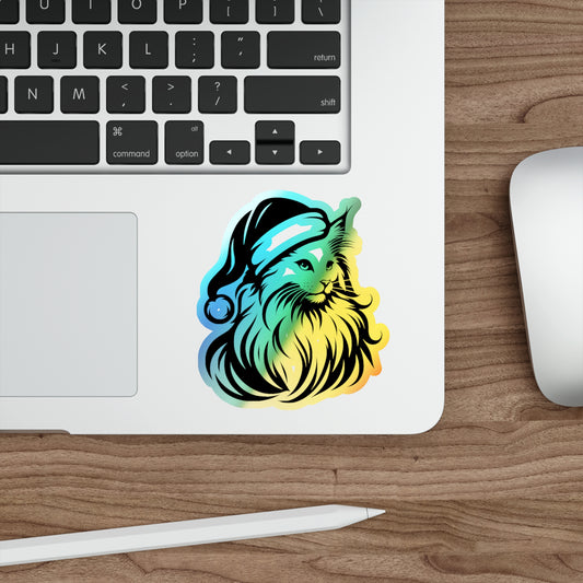 Santa Paws Cat Holographic Sticker