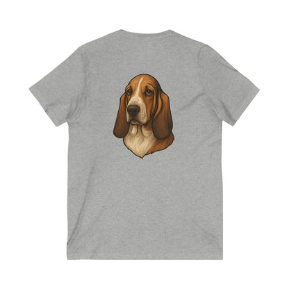 Basset Hound Head Unisex Short Sleeve V-Neck Tee