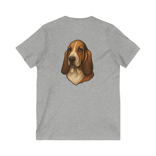 Basset Hound Head Unisex Short Sleeve V-Neck Tee