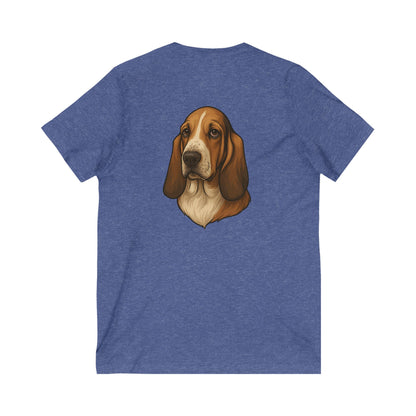 Basset Hound Head Unisex Short Sleeve V-Neck Tee