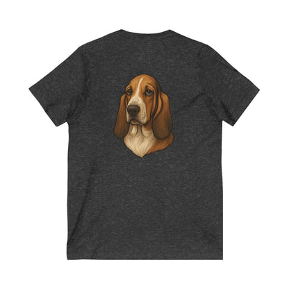Basset Hound Head Unisex Short Sleeve V-Neck Tee