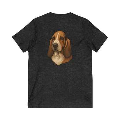 Basset Hound Head Unisex Short Sleeve V-Neck Tee