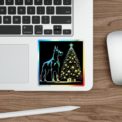 Doberman Christmas Tree Holographic Sticker
