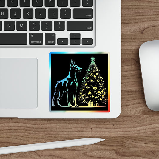 Doberman Christmas Tree Holographic Sticker