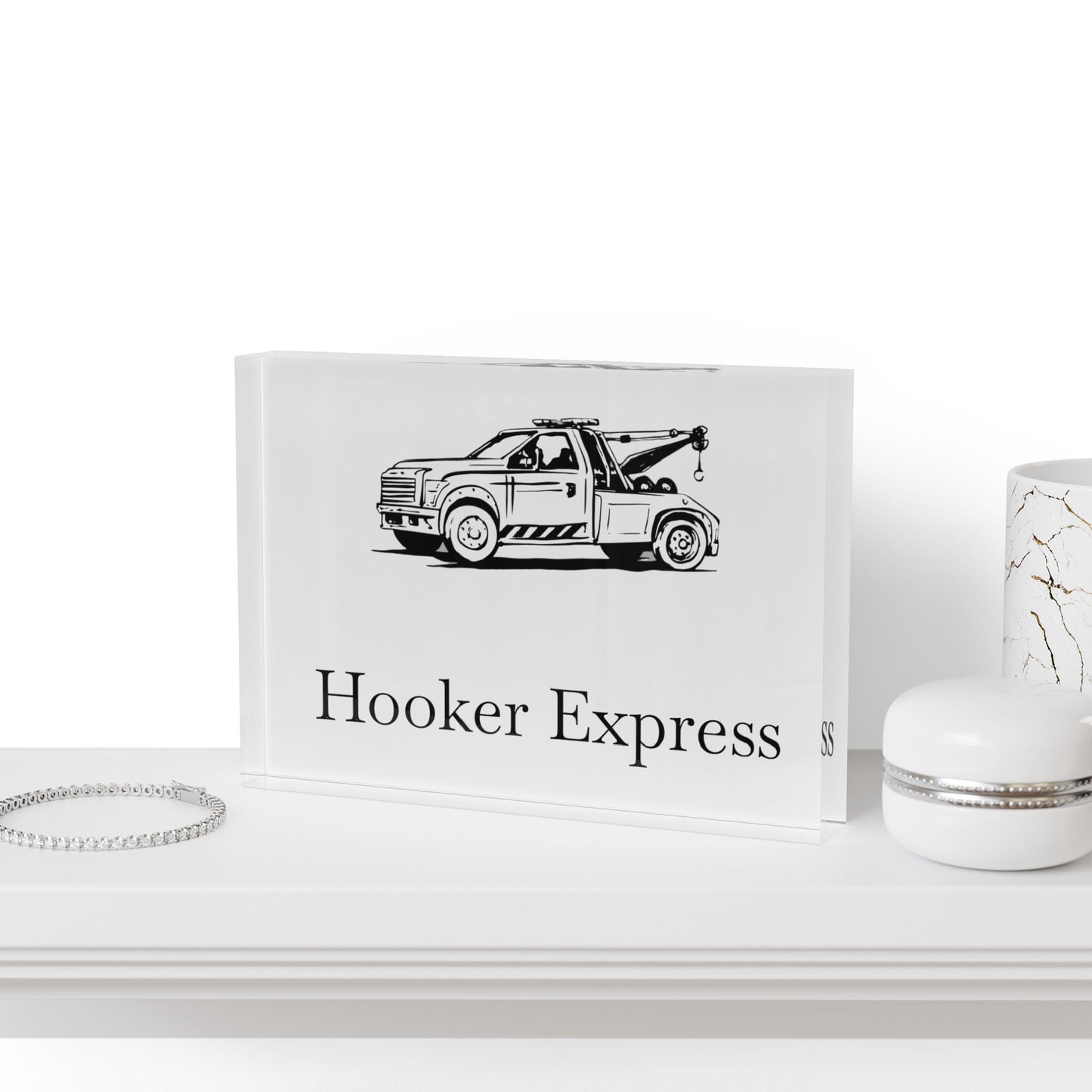 H**ker Express Wheel Lift Tow Truck Acrylic Photo Block