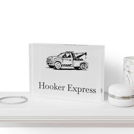 H**ker Express Wheel Lift Tow Truck Acrylic Photo Block