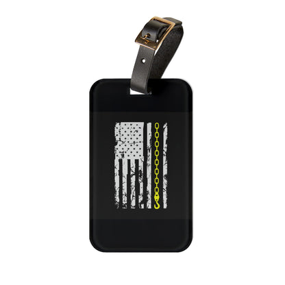 Thin Yellow Line Leather Strap Luggage Tag