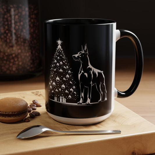 Doberman Christmas Tree 2-Tone Coffee Mug