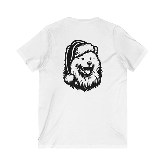 Santa Paws Samoyed Unisex Short Sleeve V-Neck Tee